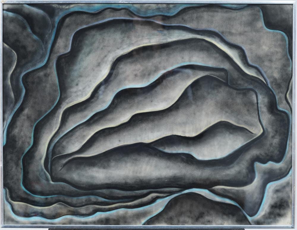 Fritz Kreiger. Circa 1965 American Modernist Surreal Landscape Framed Original Painting sold by Curated Gallery Auctions, lot 395 — auction record photograph