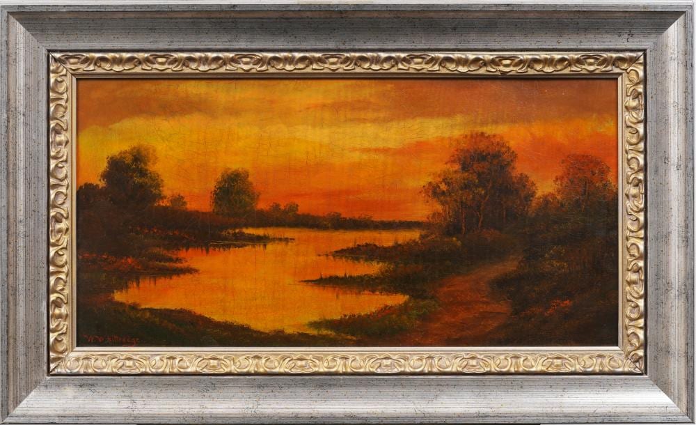 antique american fall luminous sunset signed framed oil painting after worthington whittredge · Curated Gallery Auctions · 2025-03-23 Worthington Whittredge comparable auction result: antique american fall luminous sunset signed framed oil painting after worthington whittredge