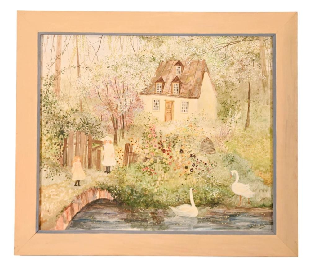 Jeanne Davies comparable auction result: jeanne davies signed oil painting girls swans