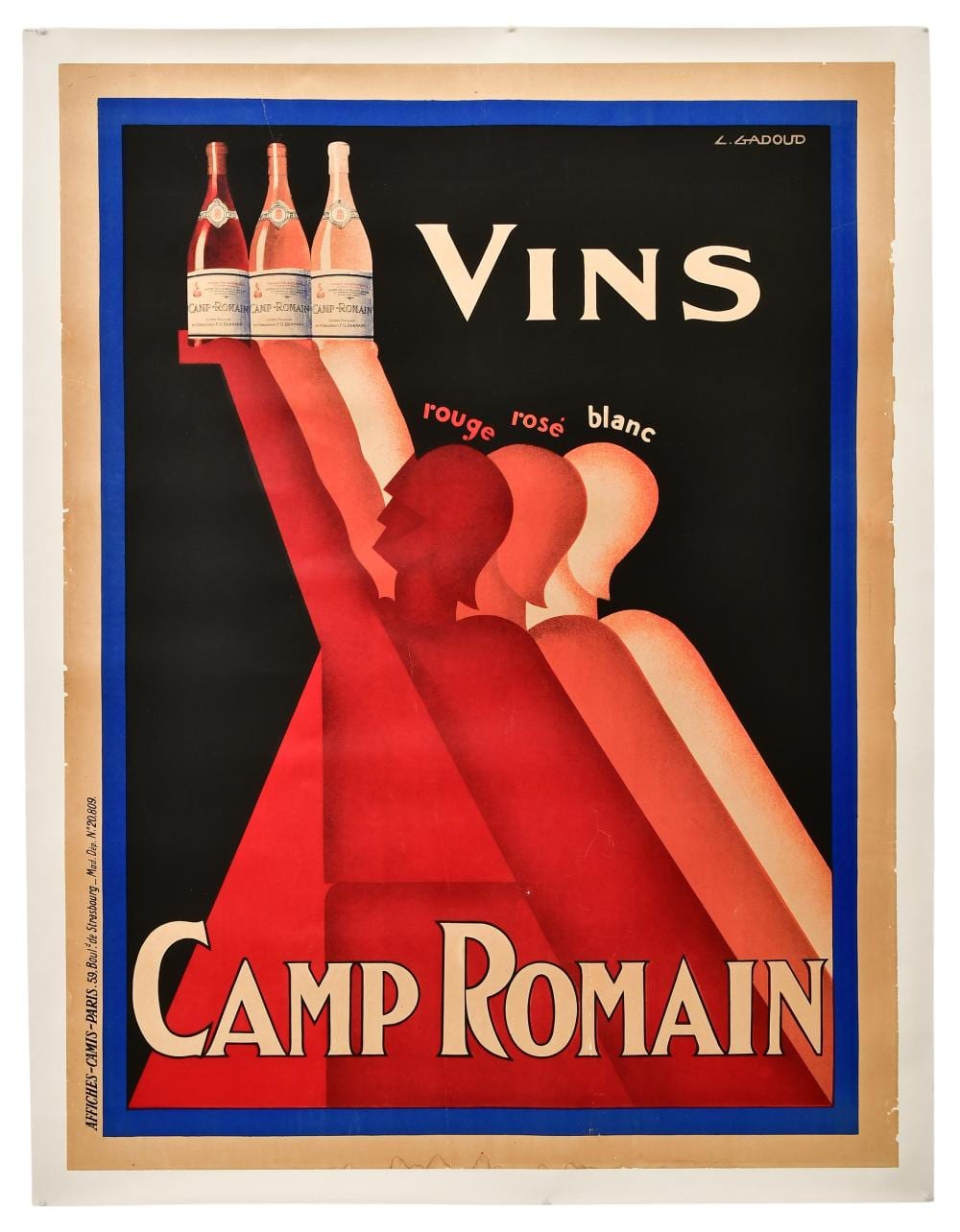 claude gadoud french 1905 1991 vins camp romain poster · Fontaine's Auction Gallery · 2025-03-22 C. Gadoud comparable auction result: claude gadoud french 1905 1991 vins camp romain poster