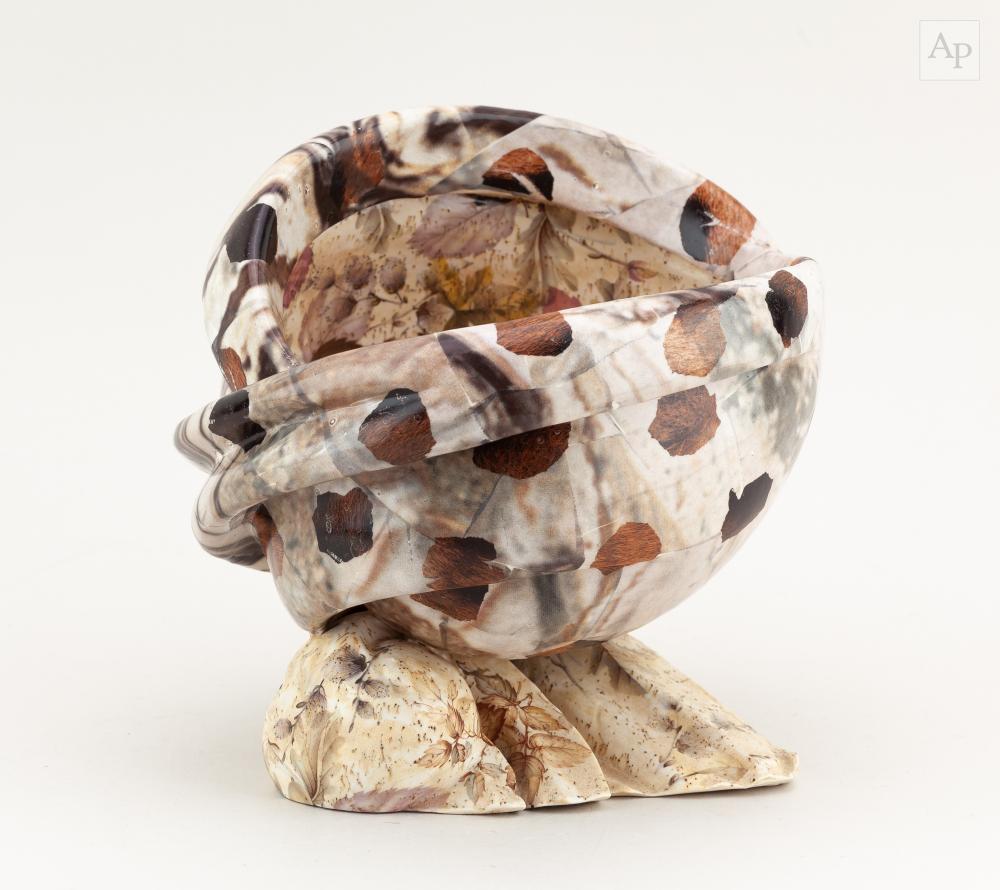 Carol McNicoll comparable auction result: carol mcnicoll 1943 2025 an earthenware bowl form on splayed base decorated with chintzy transfer printed images painted signature diameter 19 5cm height 18cm