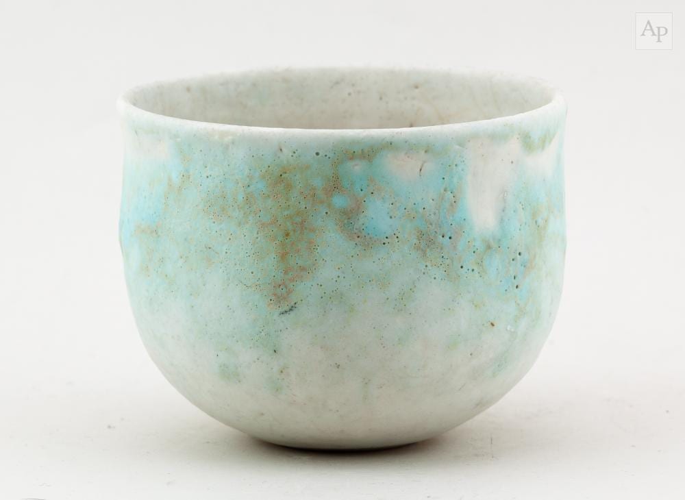 Emmanuel Cooper comparable auction result: emmanuel cooper 1938 2012 a stoneware bowl covered in white glaze with turquoise blushes impressed mark made 1973 80 diameter 14cm