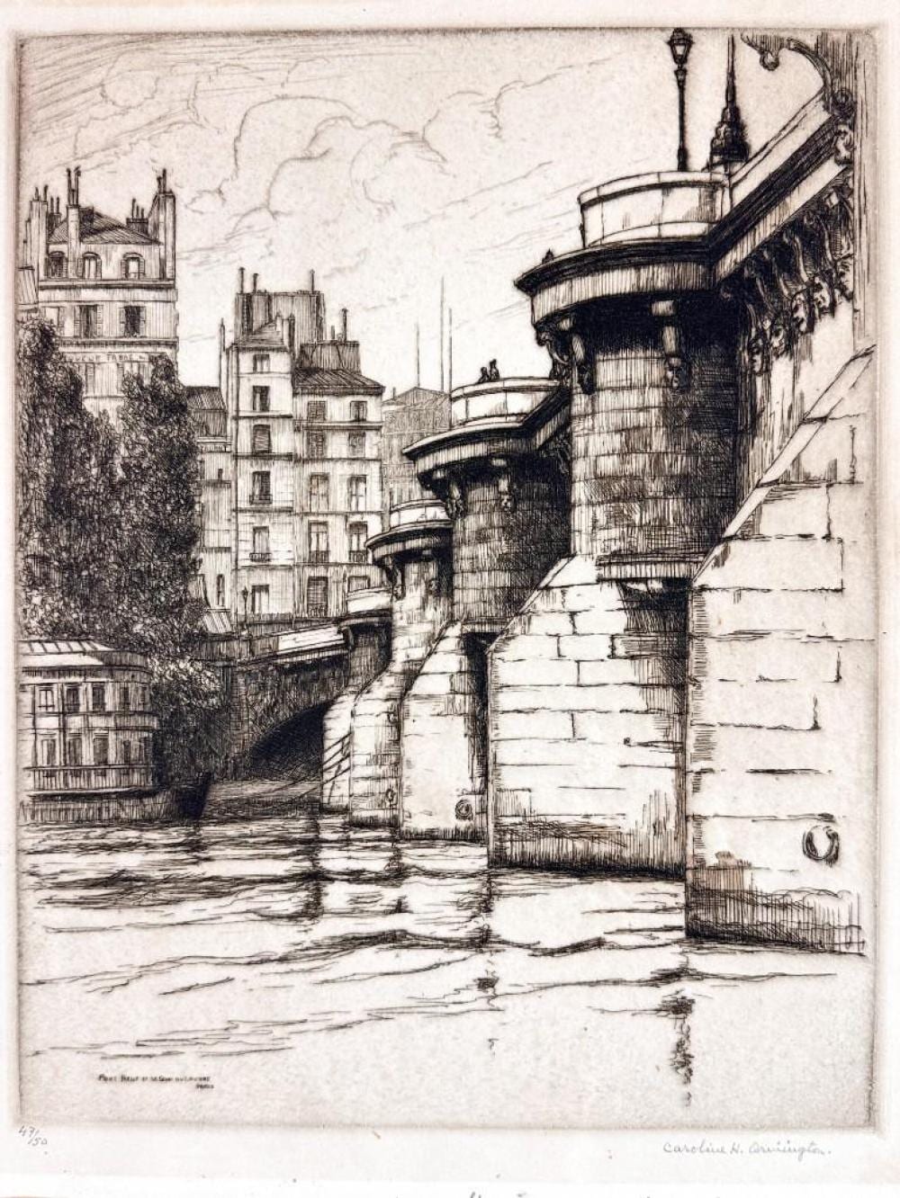 Caroline Helena Armington comparable auction result: caroline helena armington 1875 1939 etching on paper pont neuf et le quai du louvre paris
