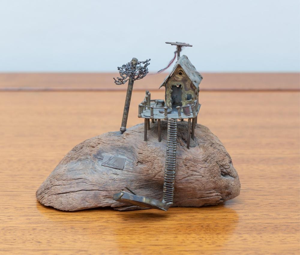Albert Guibara comparable auction result: albert guibara 1944 house on cliff driftwood and metal sculpture 15 x 19 x 11xm