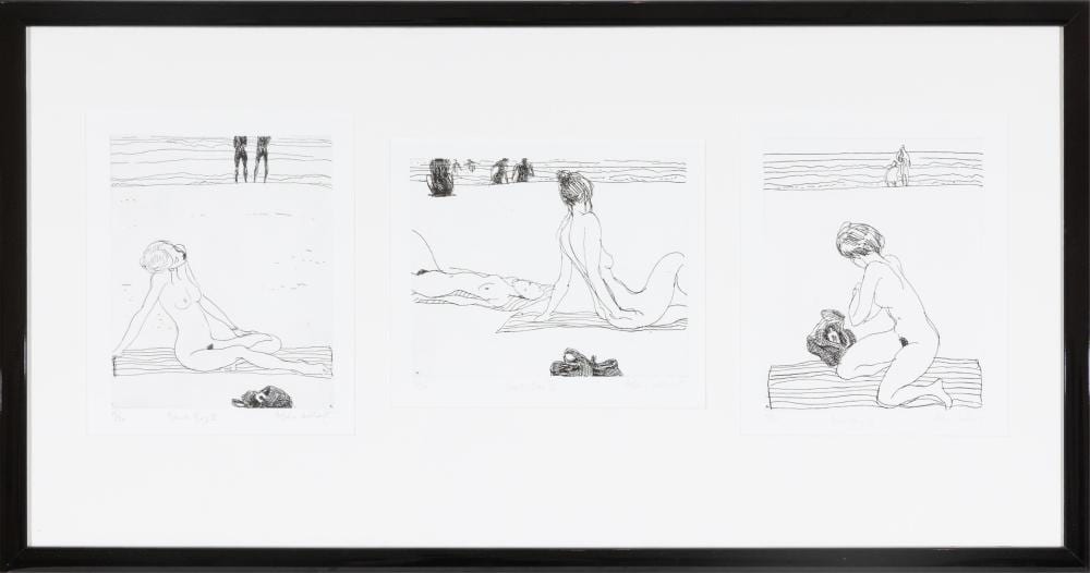 Adrian Lockhart comparable auction result: adrian lockhart australian 1947 beach bag ii iv and iii a triptych etchings limited edition number 15 11 and 10 20 frame size 51 x 97 5cm