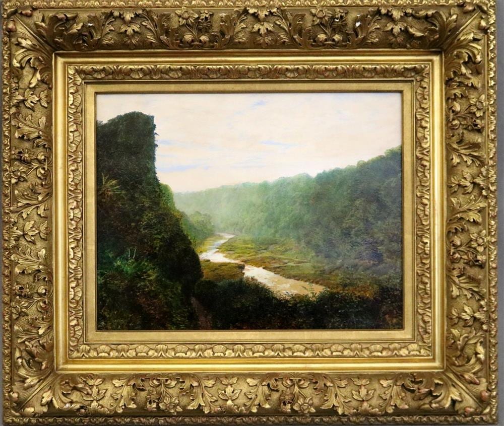 Atkinson Grimshaw comparable auction result: john atkinson grimshaw english 1836 1893 landscape with a winding river 1868 oil on board signed atkinson grimshaw 1868 low