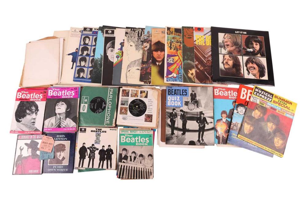 The Beatles, and others, 1960s-70s - A collection of thirteen Beatles vinyl LP records, a few early pressings; twenty-two Beatles vinyl singles; The Beatles Book; Beach Boys concert programmes and ticket stubs; with other music related ephemera -... sold by Dawsons Auctioneers, lot 54 — auction record photograph