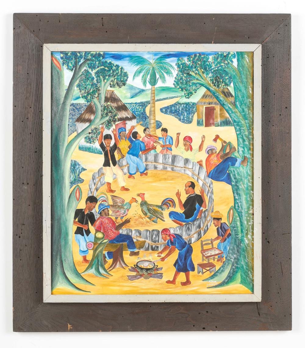 Adam Leontus comparable auction result: adam leontus haitian haiti rural cock fight circa 1960