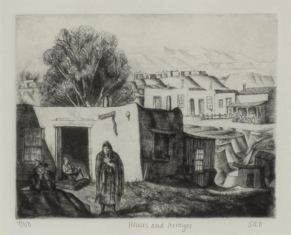 Bror Julius Olsson Nordfeldt comparable auction result: bror julius olsson nordfeldt houses and arroyos ca 1920 ca 1968