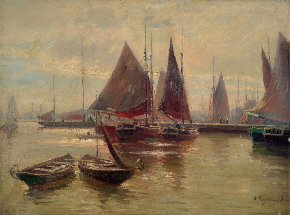 Adolf Rheinert comparable auction result: adolf rheinert 1880 1958 d sseldorf fishing boats in the