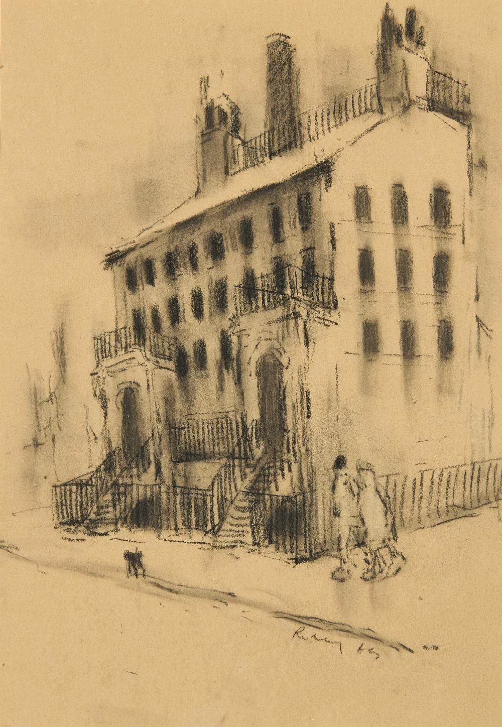 Harold Riley comparable auction result: harold riley british 1934 2023 old apprentice work house whit lane salford 1969 charcoal