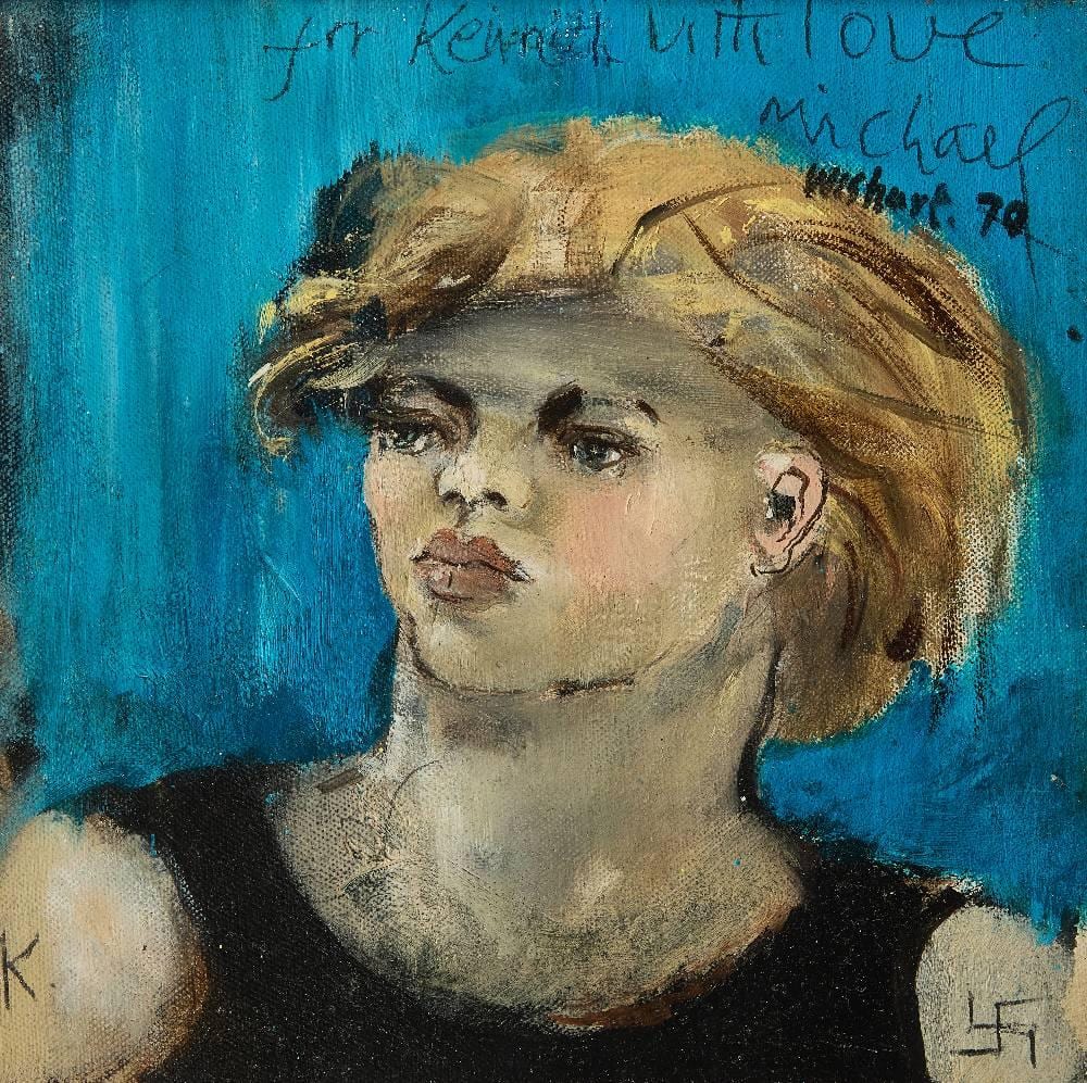 Michael Wishart comparable auction result: michael wishart british 1928 1996 harm portrait of kenneth anger 1970 oil on canvas sign