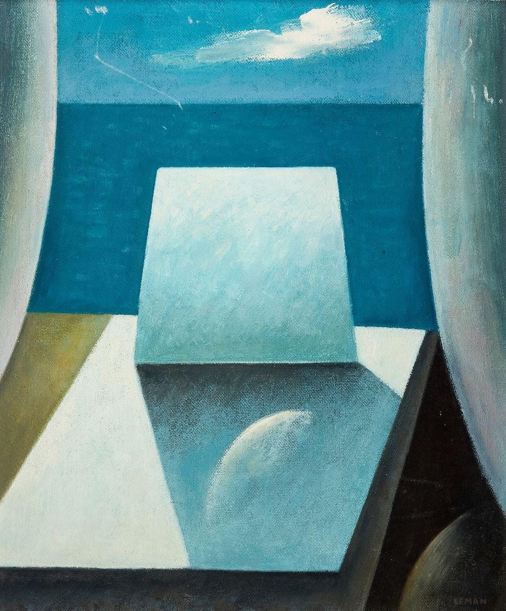 martin Leman comparable auction result: martin leman british b 1934 on the edge 1994 oil on board signed lower right leman 94 an