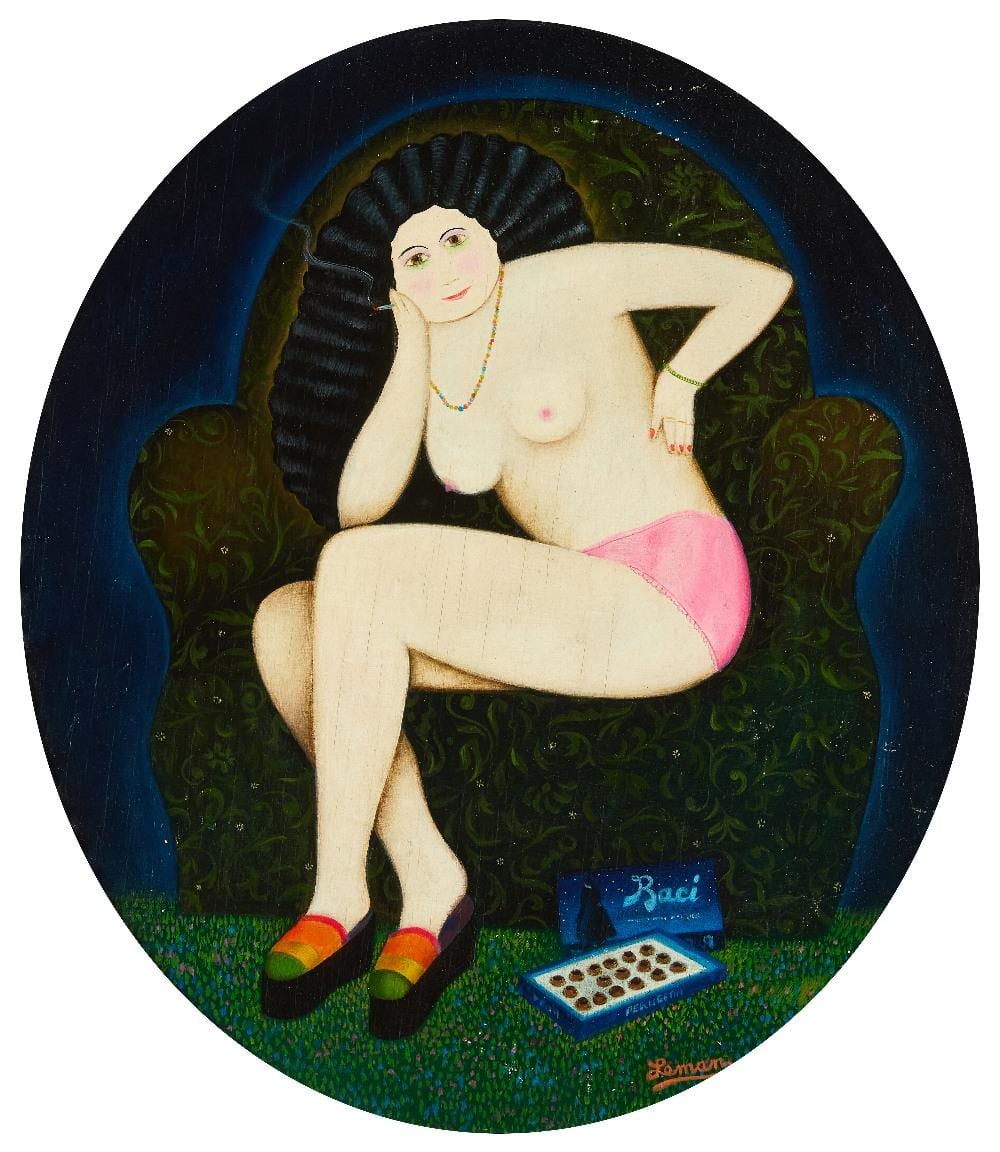 martin Leman comparable auction result: martin leman british b 1934 wish you were here 1974 oil on shaped panel signed lower righ