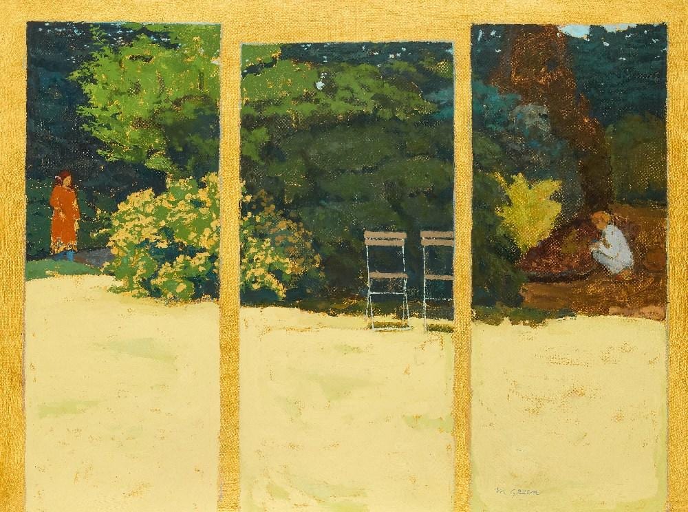 Margaret Green comparable auction result: margaret green british 1925 2003 midsummer garden oil on canvas signed lower right m gree