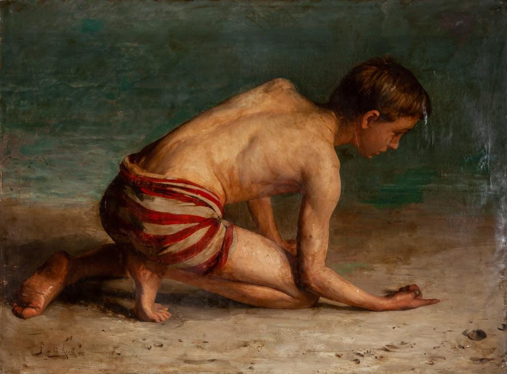 Fabian de la Rosa comparable auction result: fabian de la rosa san fernando de paco manila 1869 quiapo manila 1937 boy looking for shells on the beach