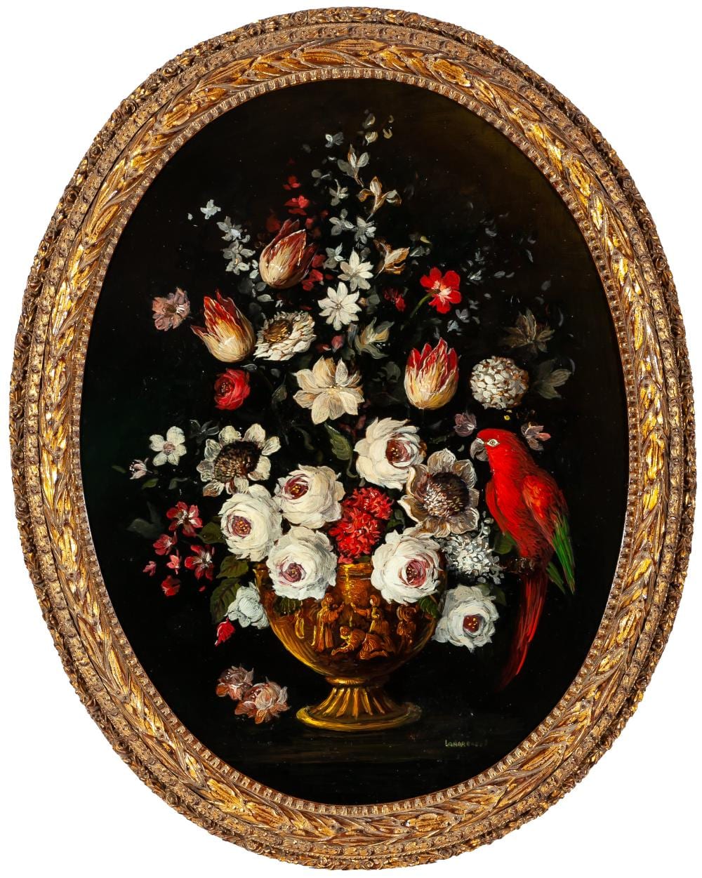 Carlos Laharrague comparable auction result: carlos laharrague madrid 1936 2018 still life with flowers and parrot