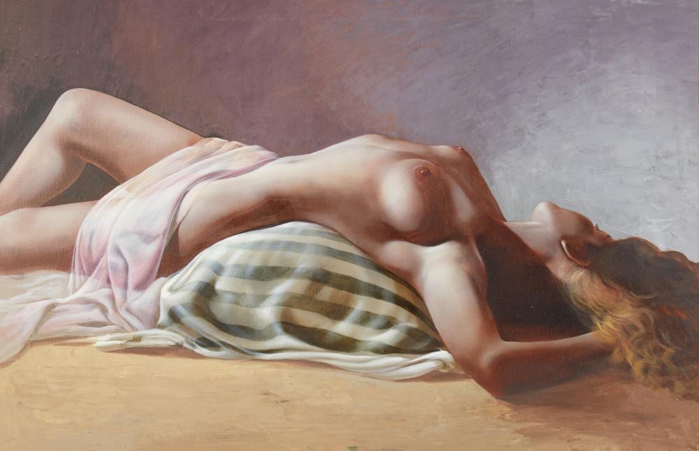 roberto lupetti italian 1918 1997 reclining female nude oil on canvas 24 x 36in 60 x 90cm · Andrew Jones Auctions · 2025-03-19 Roberto Lupetti comparable auction result: roberto lupetti italian 1918 1997 reclining female nude oil on canvas 24 x 36in 60 x 90cm