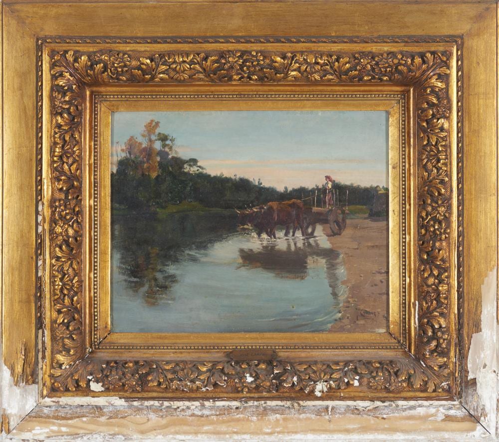 José Campas comparable auction result: jos campas 1888 1971 landscape with river figure and cattle