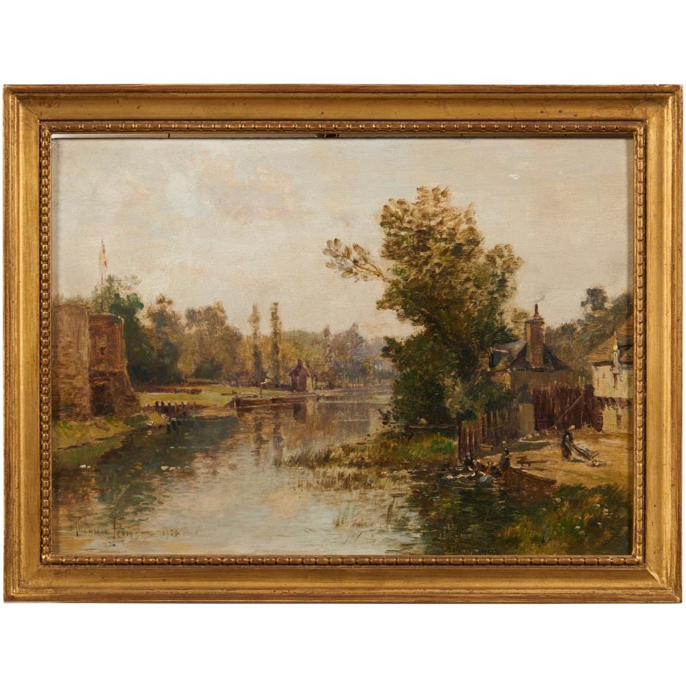 Maurice Lévis comparable auction result: maurice l vis 1860 1940 a french riverside scene with washerwomen at work oil on wood panel 23 x 32cm