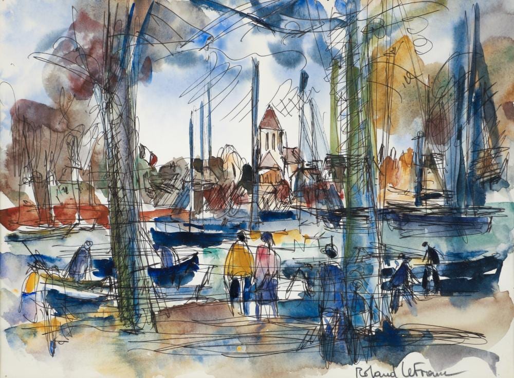 roland lefranc watercolor boats along the river · Concept Art Gallery · 2025-03-26 Roland Lefranc comparable auction result: roland lefranc watercolor boats along the river