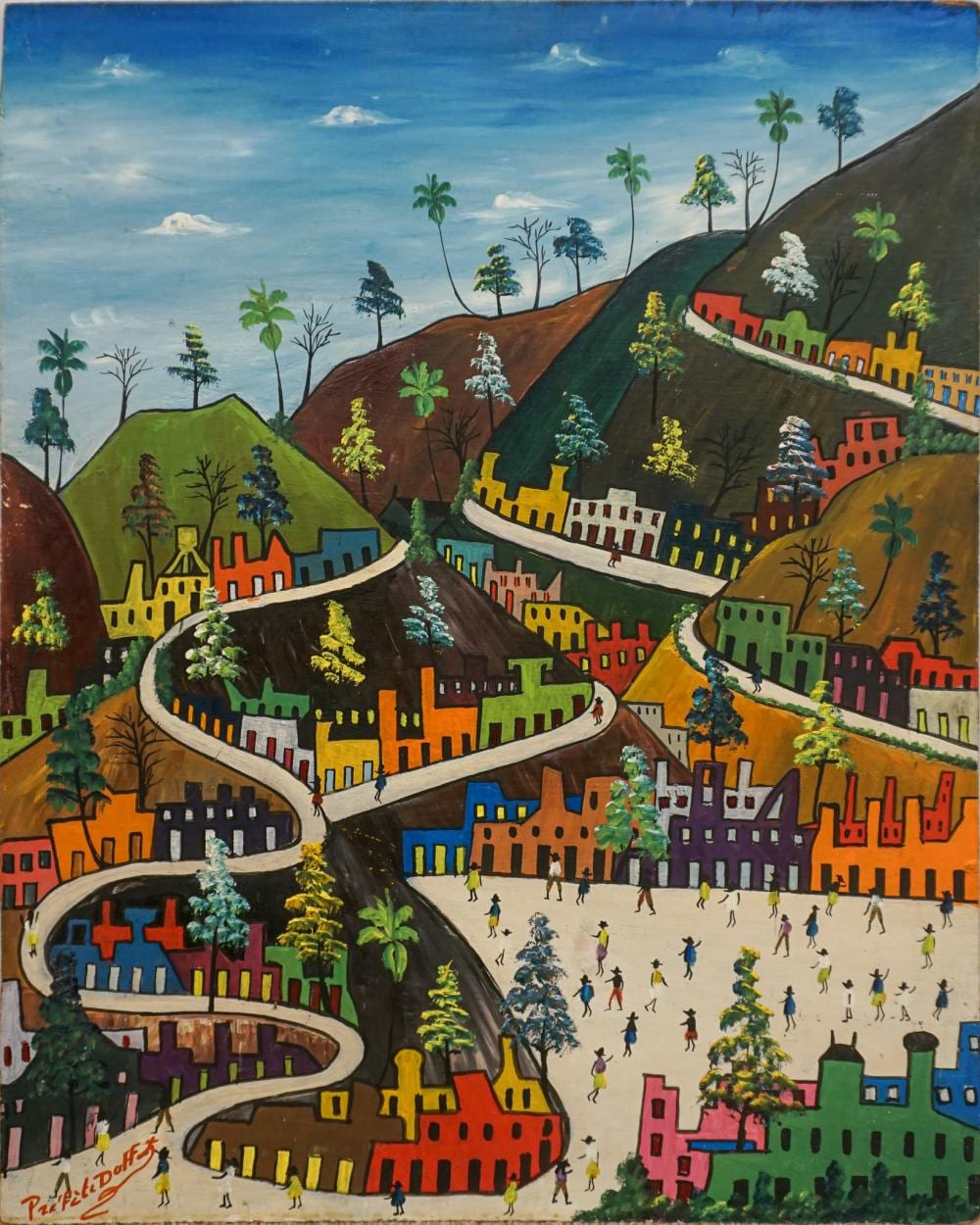 Préfète Duffaut comparable auction result: pr f te duffaut haitian 1923 2012 hillside village oil on masonite signed l l and verso unframed 16 x 20 in 40 6 x 50 8 cm