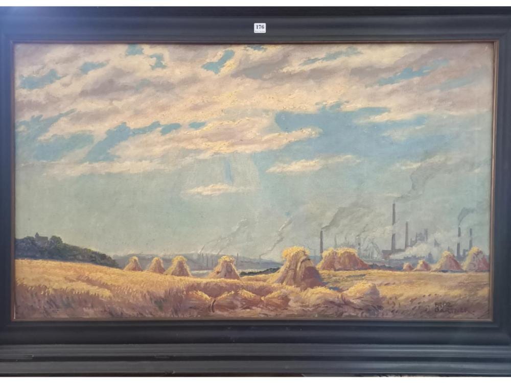 Fritz Gärtner comparable auction result: fritz gartner german school 1882 1958 landscape hay stoops and chimneysoil on canvas