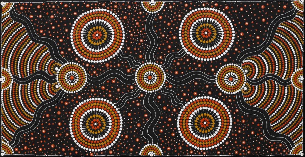 Geraldine Riley Napangardi comparable auction result: geraldine riley napangardi bush flowers acrylic on canvas 49cm x 94cm