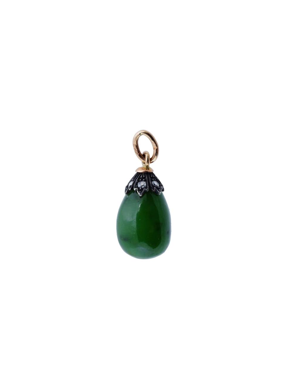 RUSSIAN JADE SILVER AND GOLD EGG PENDANT WITH GEMS sold by Antique Arena Inc, lot 230 — auction record photograph