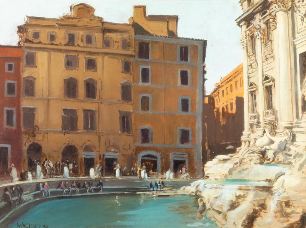 Cecil Maguire comparable auction result: cecil maguire 1930 2020 fontana di trevi roma 1991 oil on board 44 5 x 59cm 17 x 23 signed and dated 19 91