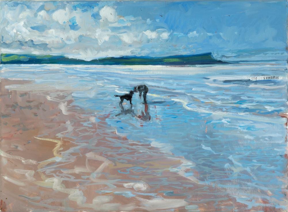 Hector McDonnell comparable auction result: hector mcdonnell b 1947 beach scene with figures and dog oil on canvas 30 x 50 5cm 12 x 20 provenance purchased at an exhibition in castleward 2015