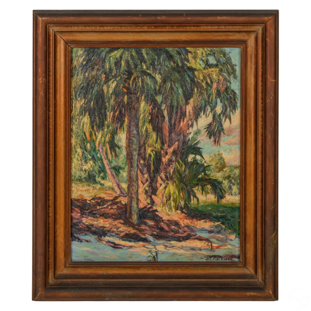 Albert Backus 1906-1990 Everglade Palms Painting sold by Hill Auction Gallery, lot 48 — auction record photograph