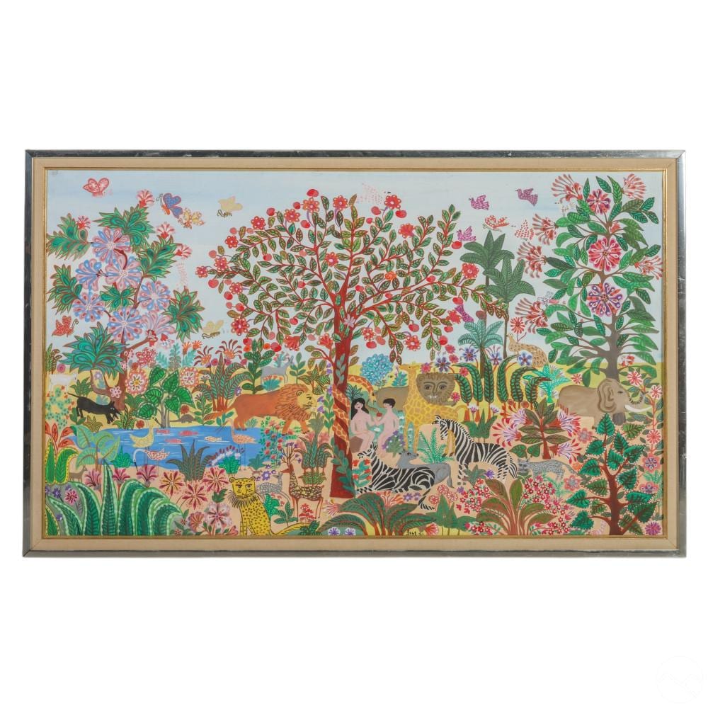 Manuel Lepe comparable auction result: manuel lepe 1936 1984 garden of eden folk painting