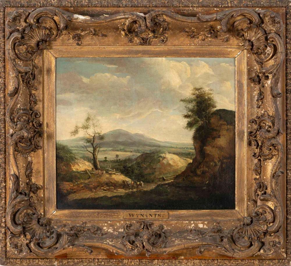 Jan Wijnants comparable auction result: jan wynants 1632 1684 paisagem campestre com figuras e cavalo leo sobre tela dim aprox 39 x 46 cm