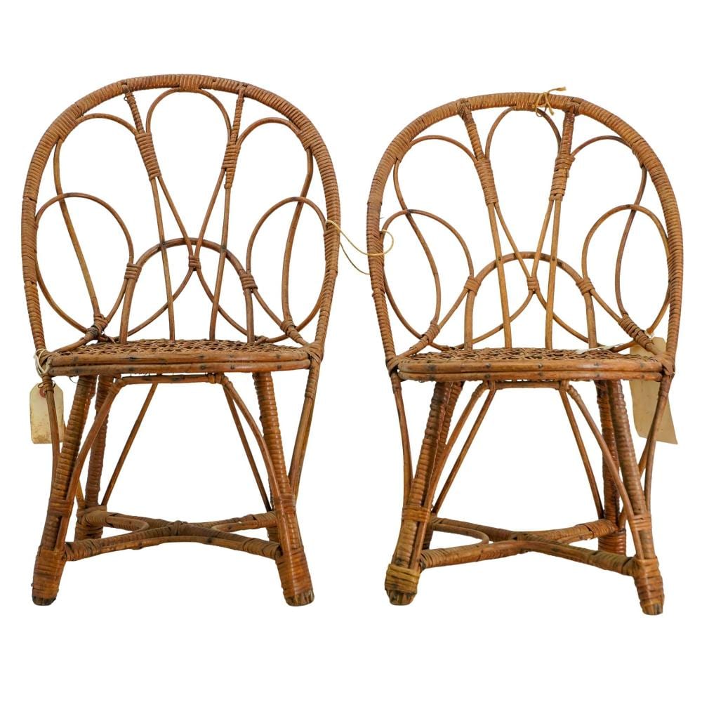Pair of Antique Cane Rattan Doll or Child Chairs sold by Akiba Galleries, lot 315 — auction record photograph