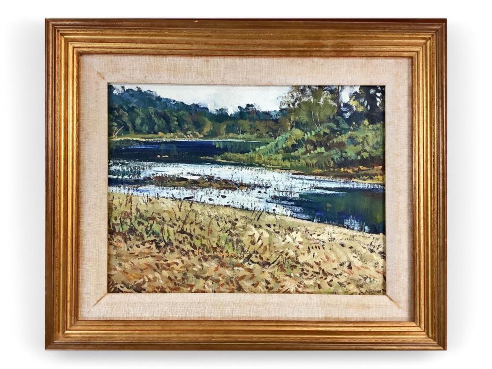 Robert Alan Gough comparable auction result: robert alan gough oil sketch of creek bank in autumn painting measures 11 5 x 8 5 frame measures 16 x 13