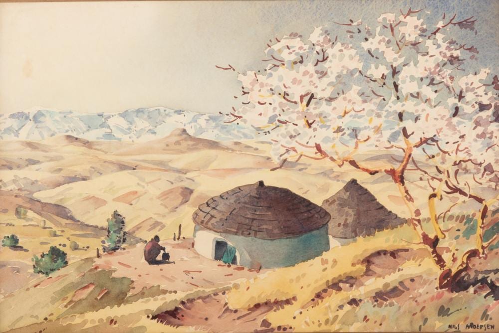 Niels H. Christiansen comparable auction result: nils 1897 andersen south african 1897 1972 homestead watercolor