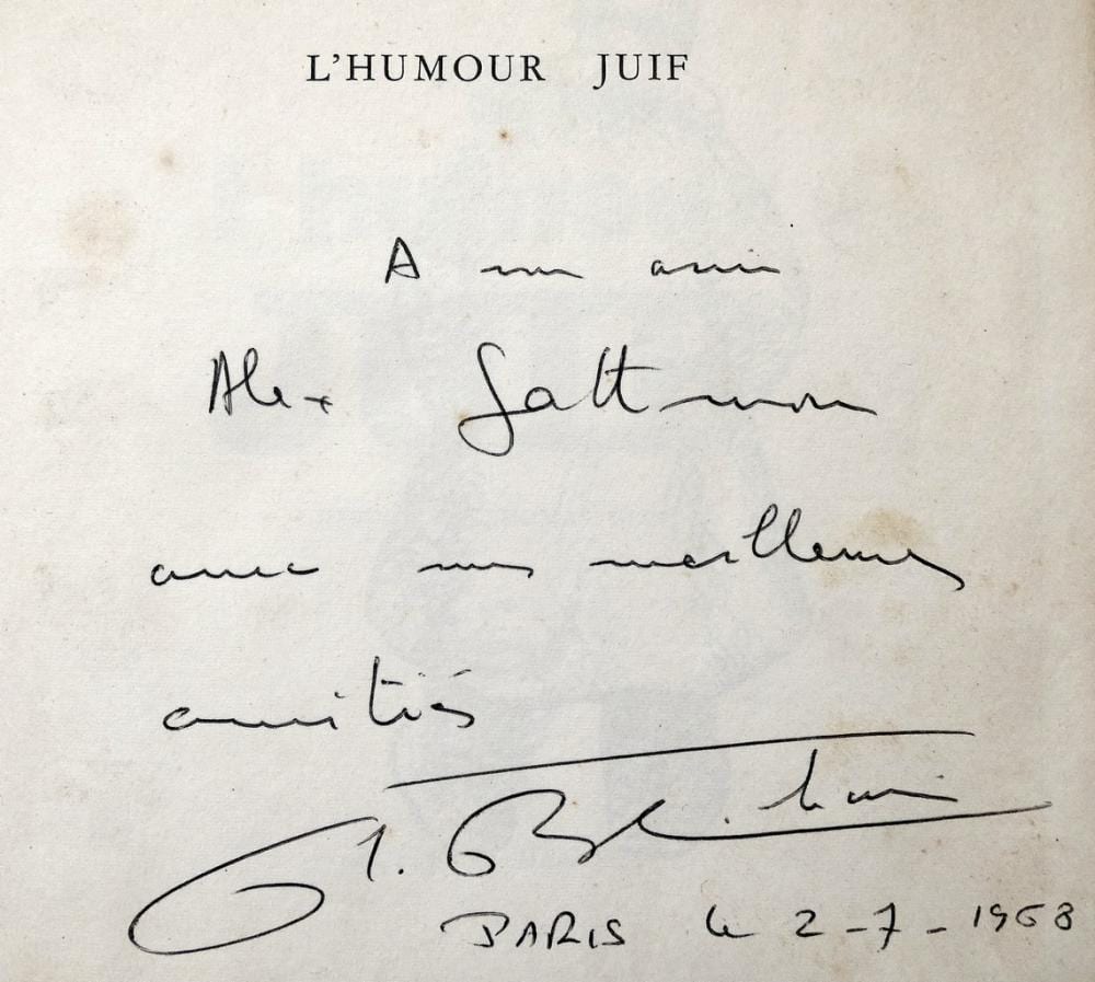 Kalmen Gleb comparable auction result: thomas gleb jewish artist holocaust survivor his orig autograph on book l humour juif by adam 1966 in french