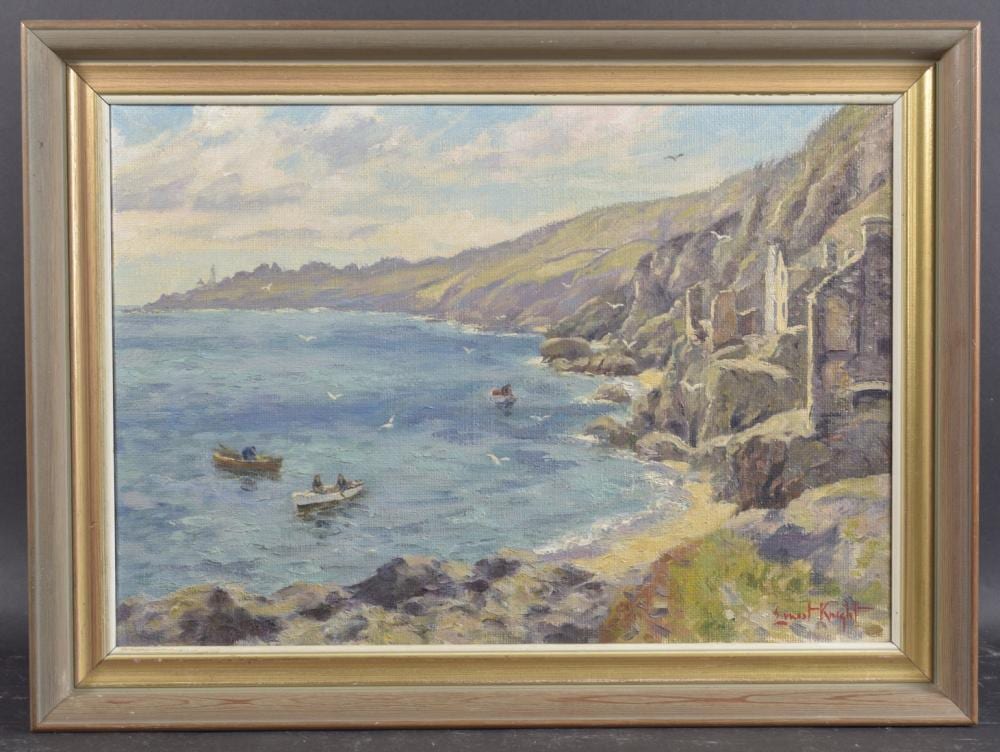 Ernest Knight comparable auction result: ernest knight british 1915 1995 hallsands boats off a devon coastline oil on board inscribed an