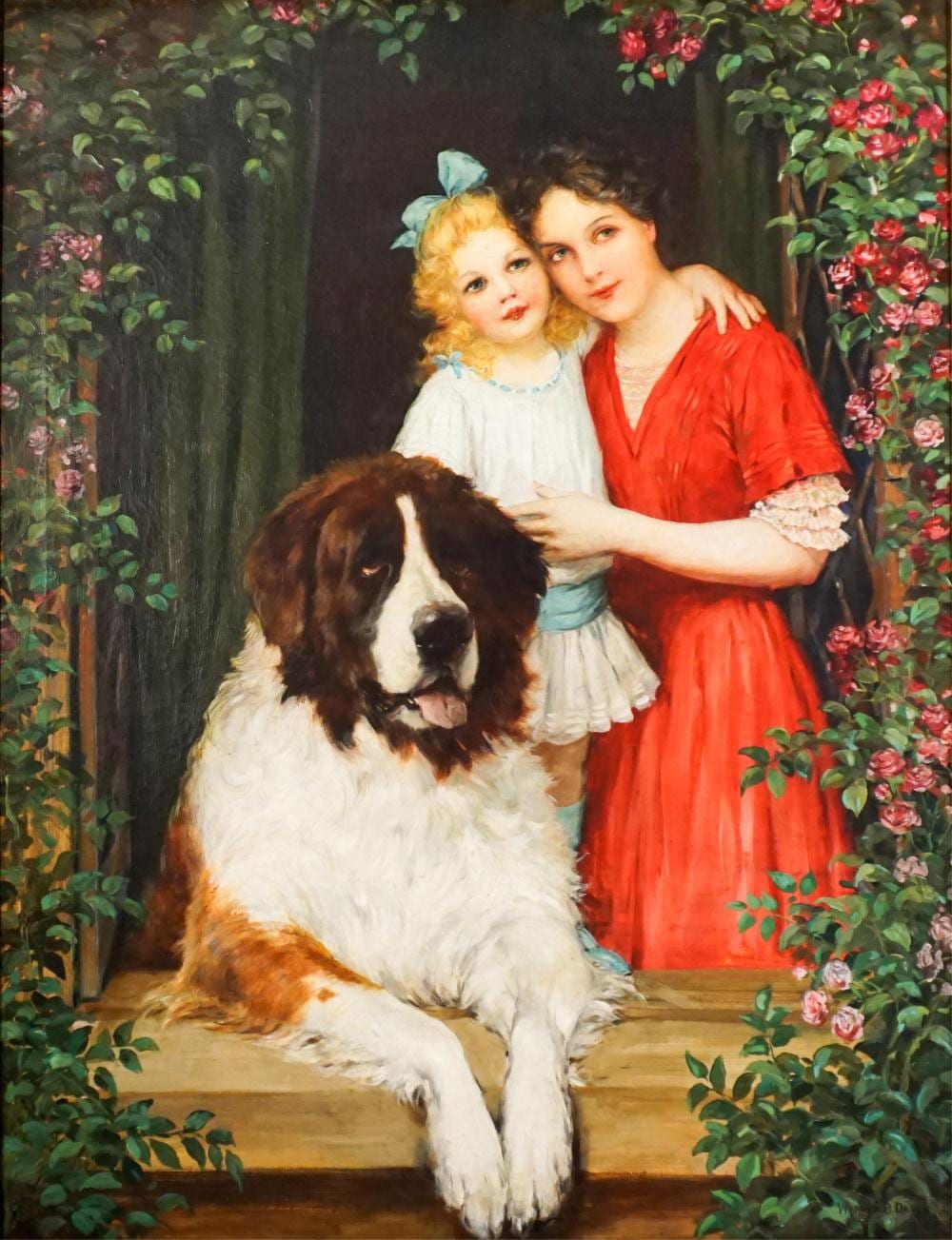 Warren B. Davis comparable auction result: warren b davis american 1865 1928 portrait of mother and child with saint bernard oil on canvas 39 x 30 in 99 1 x 76 2 cm