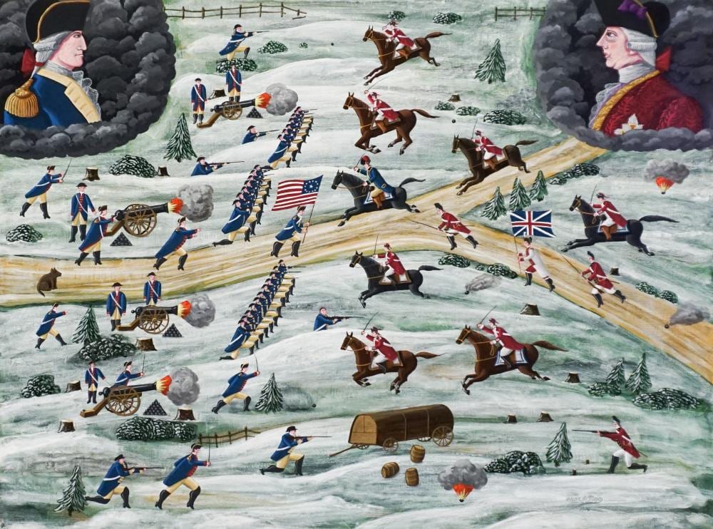 oscar de mejo american italian 1911 1992 battle scene oil on canvas 36 x 48 in 91 4 x 121 9 cm · Weschler's · 2025-03-28 Oscar DeMejo comparable auction result: oscar de mejo american italian 1911 1992 battle scene oil on canvas 36 x 48 in 91 4 x 121 9 cm