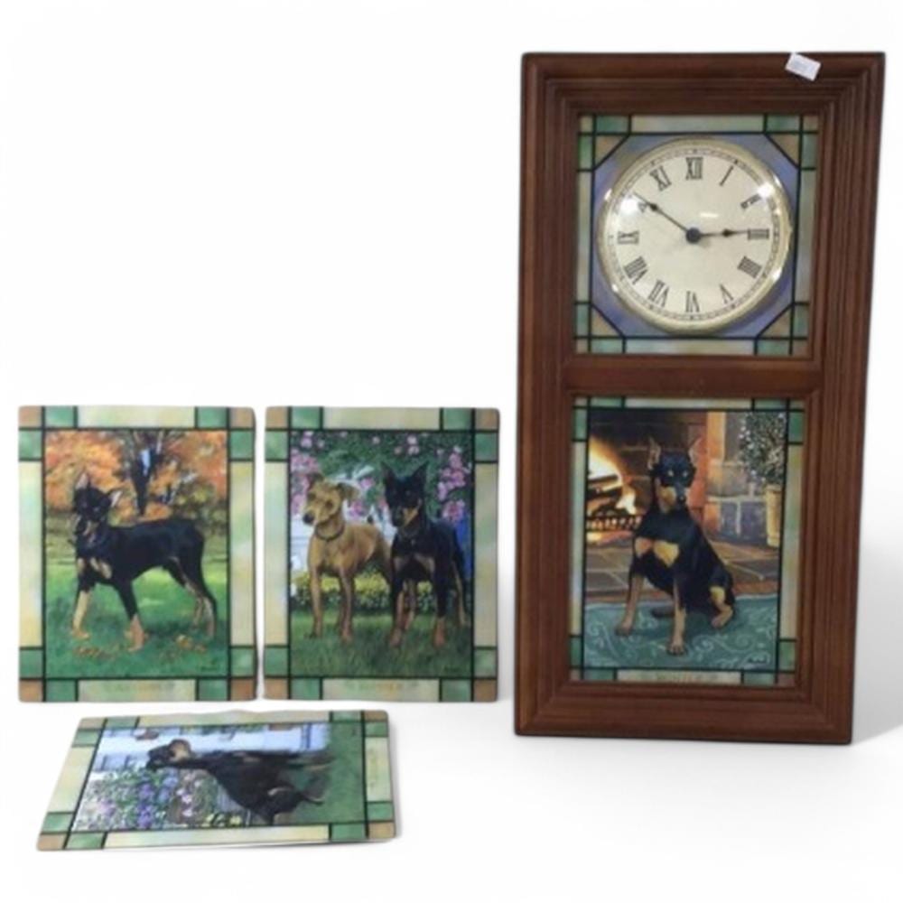 miniature pinscher stained glass clock by patricia · R & R Auction INC · 2025-03-23 Patricia Cunningham comparable auction result: miniature pinscher stained glass clock by patricia