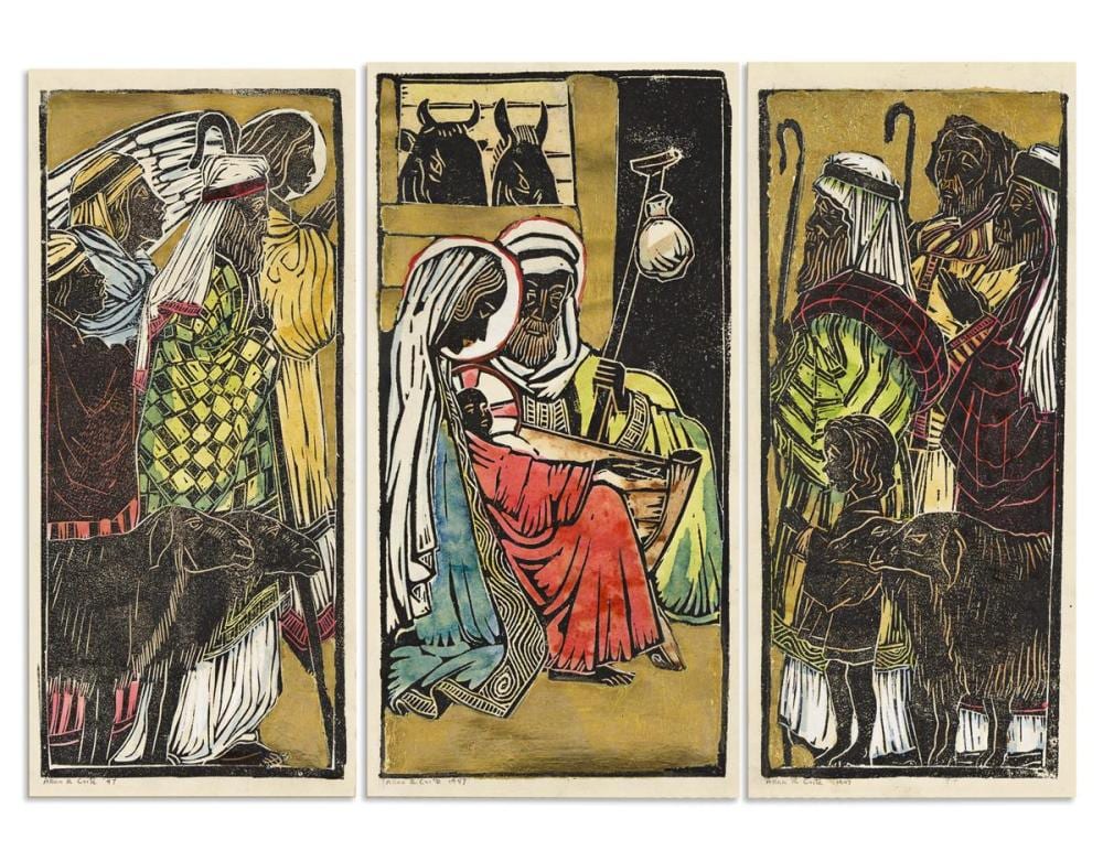 Allan Rohan Crite comparable auction result: allan rohan crite 1910 2007 untitled nativity triptych