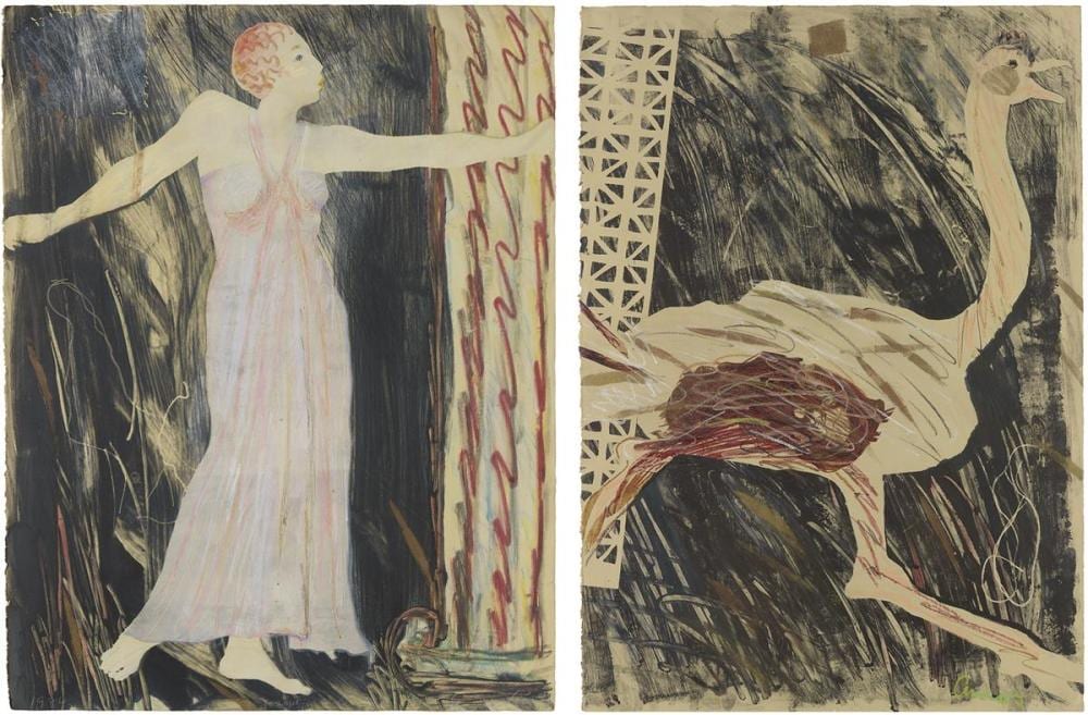 Emma Amos comparable auction result: emma amos 1938 2020 josephine and the ostrich