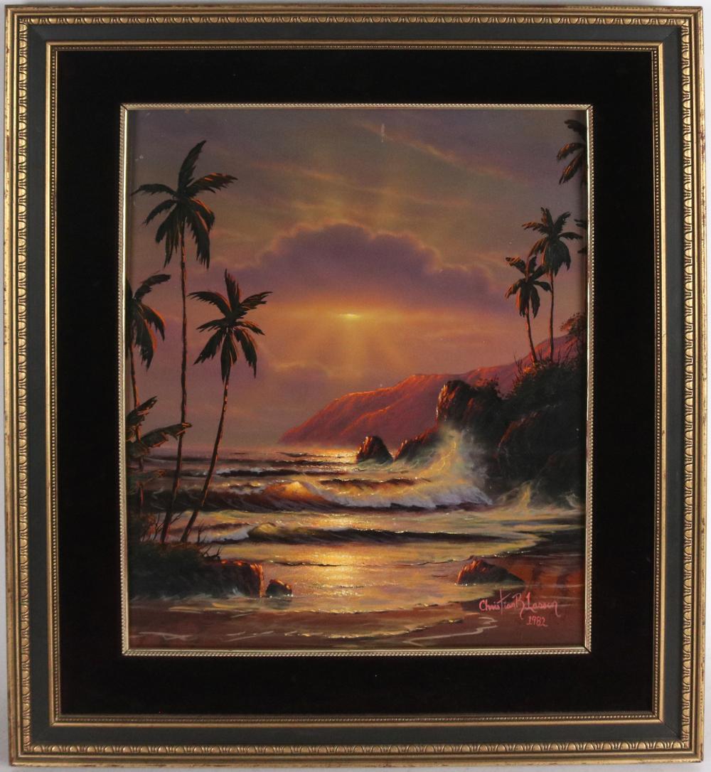 Christian Riese Lassen comparable auction result: christian riese lassen 1956 evenings glow acrylic on board