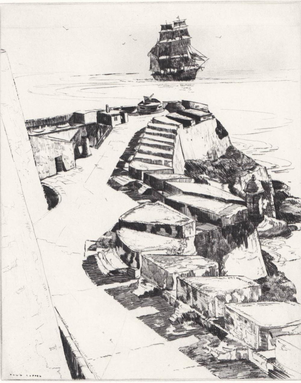 Philip Kappel comparable auction result: philip kappel etching marine