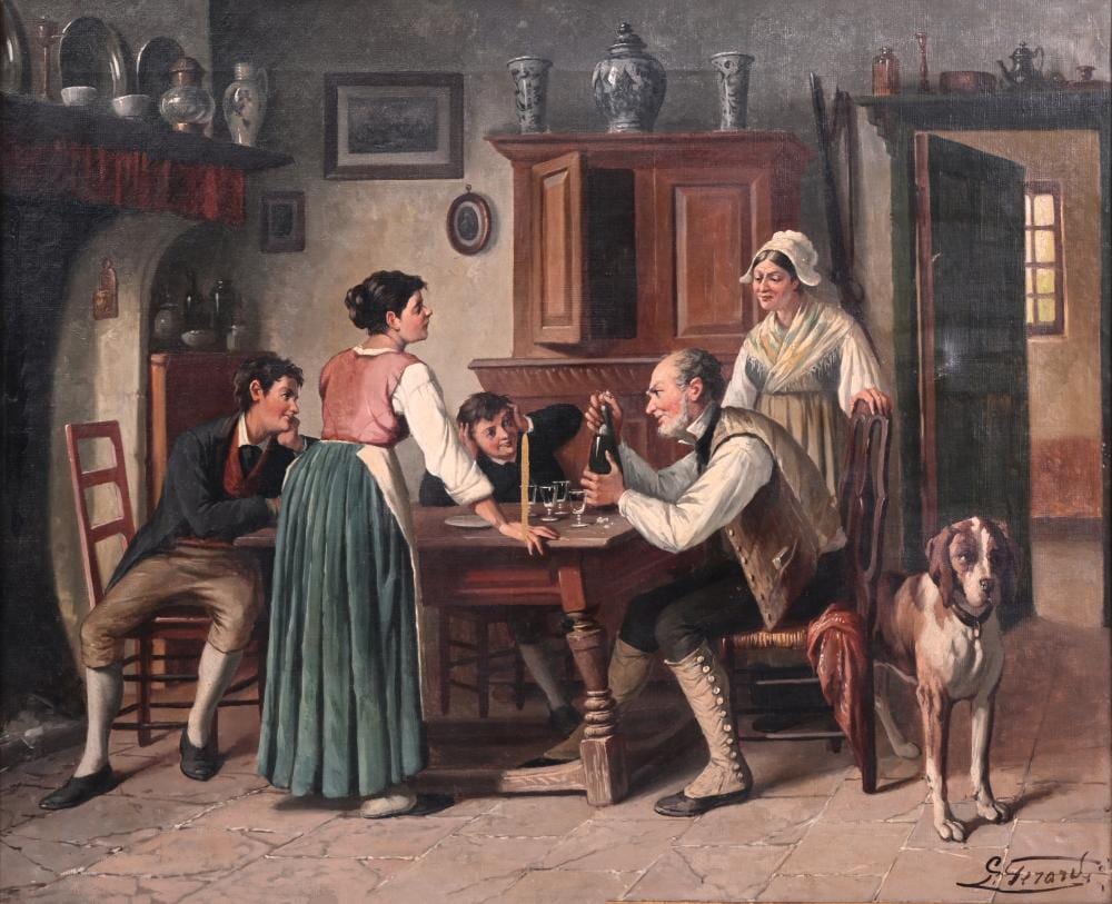 lucien g rard 1852 1935 opening the champagne oil on canvas · Coronari Auctions · 2025-03-28 Lucien Gérard comparable auction result: lucien g rard 1852 1935 opening the champagne oil on canvas