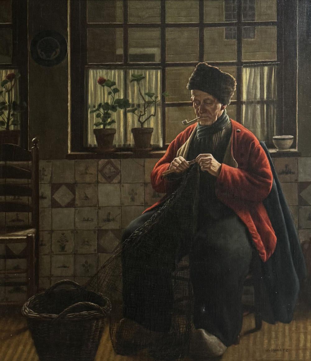 Wilhelm Gdanietz comparable auction result: wilhelm gdanietz deutsch 1893 1962 der netzflicker l auf leinwand unten signiert ma e 80 x 70 cm rahmen 100 x 90 cm guter altersbedingter zustand