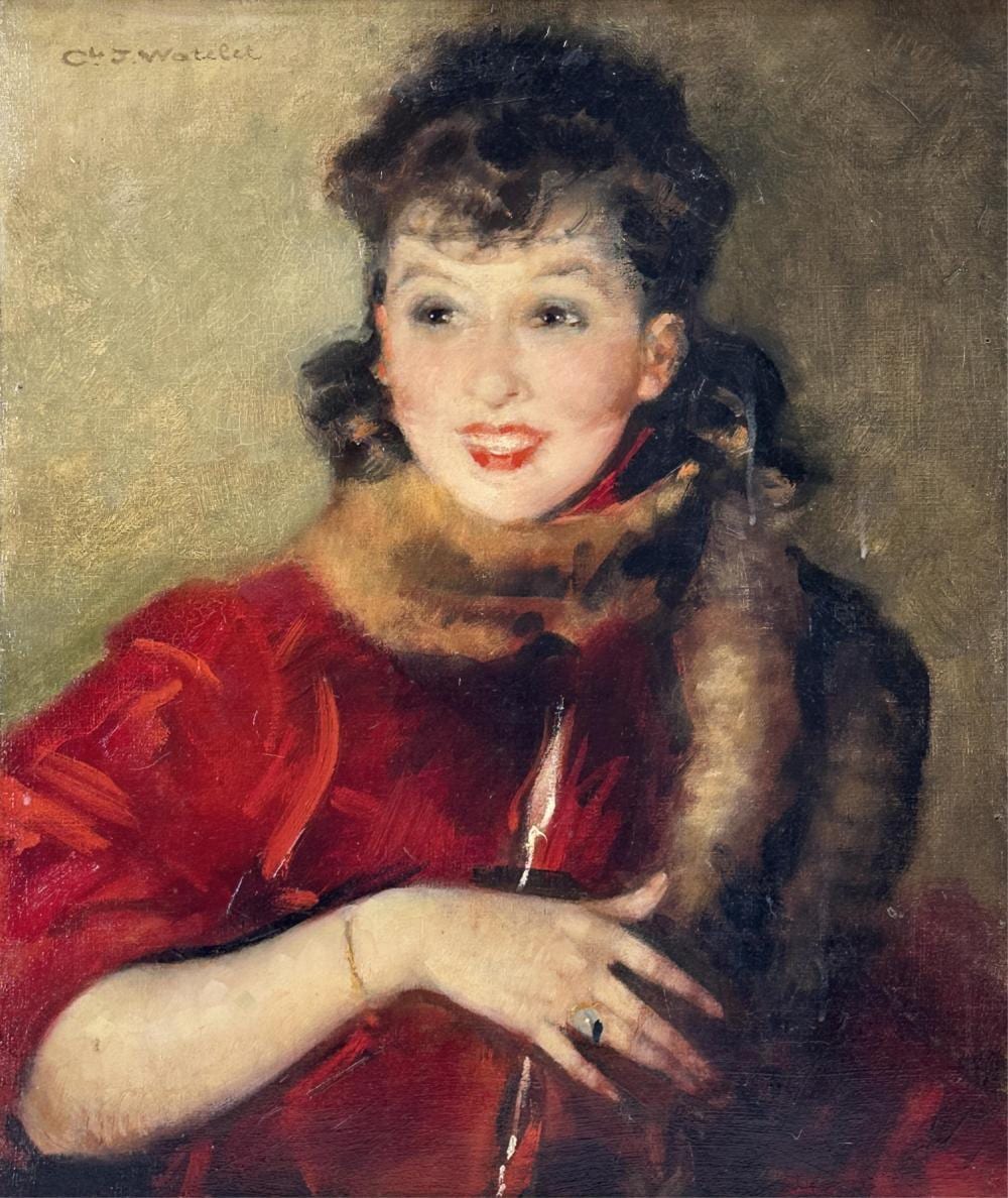 charles joseph watelet 1867 1954 l l gante au manteau rouge huile sur toile dimensions 54 x 45 cm · MJV Soudant · 2025-03-23 Charles Joseph Watelet comparable auction result: charles joseph watelet 1867 1954 l l gante au manteau rouge huile sur toile dimensions 54 x 45 cm