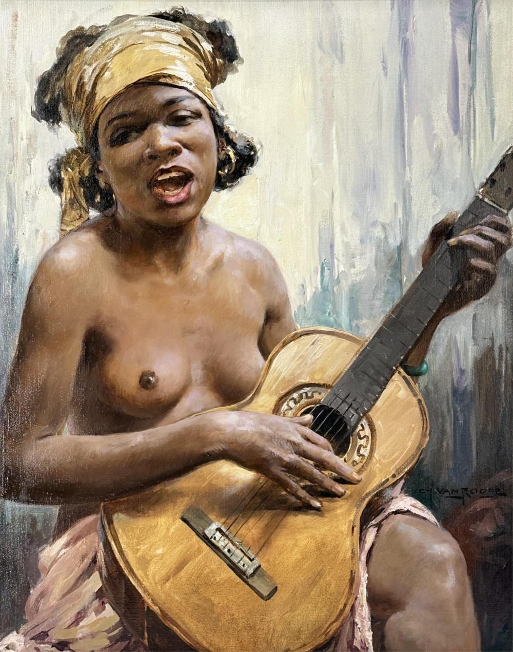 charles van roose 1883 1960 la jeune antillaise jouant de la guitare huile sur toile dimensions 71 x 56 cm · MJV Soudant · 2025-03-23 Charles van Roose comparable auction result: charles van roose 1883 1960 la jeune antillaise jouant de la guitare huile sur toile dimensions 71 x 56 cm